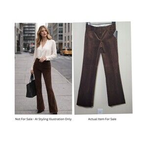 NEW Theory Max 2 Pants Ribbed Corduroy Flare Leg Women's Sz 2 Vicuna Preppy Work